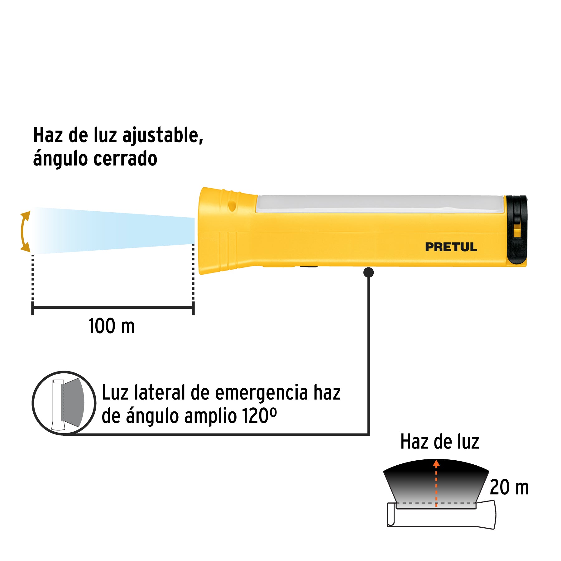 Linterna recargable con lámpara de emergencia, 230lm, Pretul