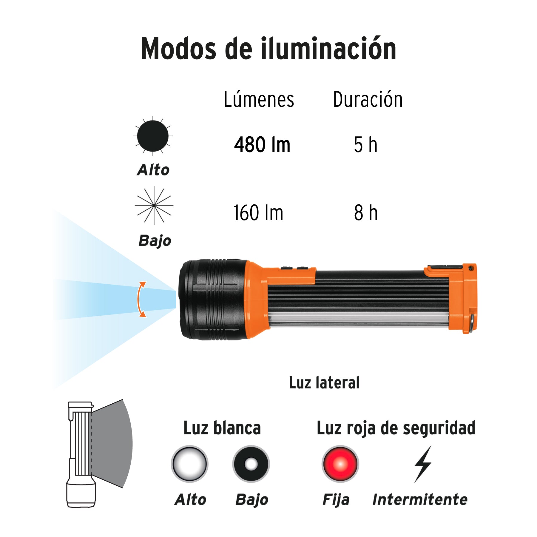 Linterna recargable con luz emergencia, 480lm, Truper Expert