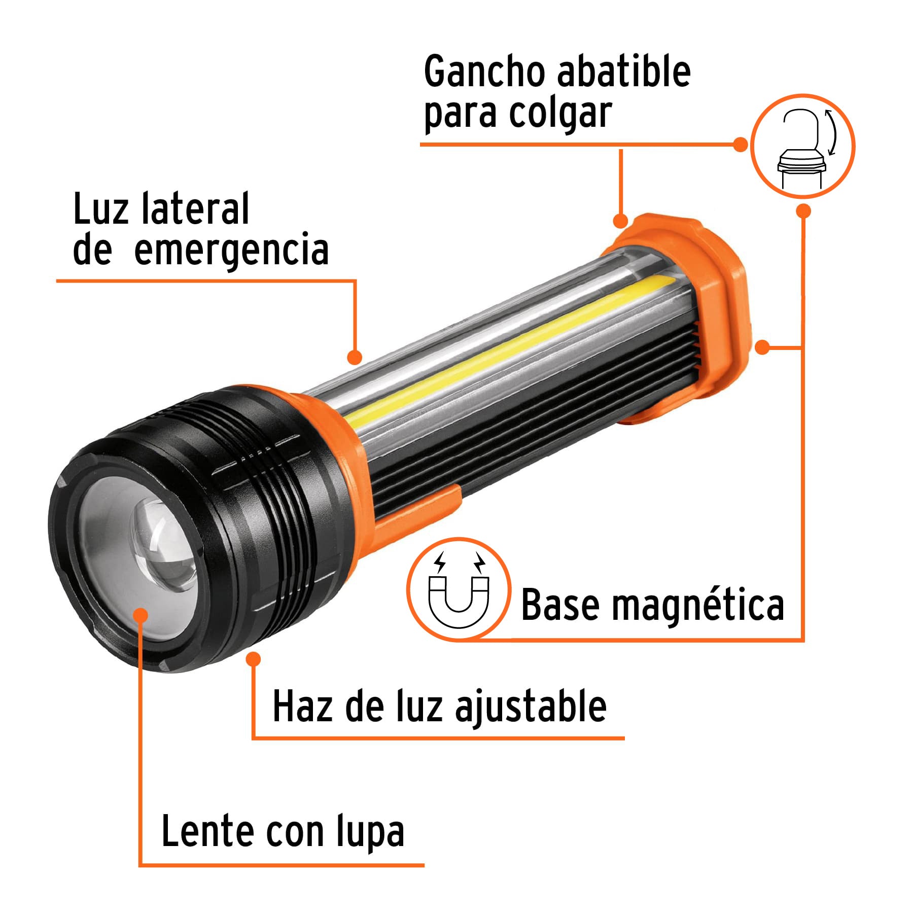 Linterna recargable con luz emergencia, 480lm, Truper Expert
