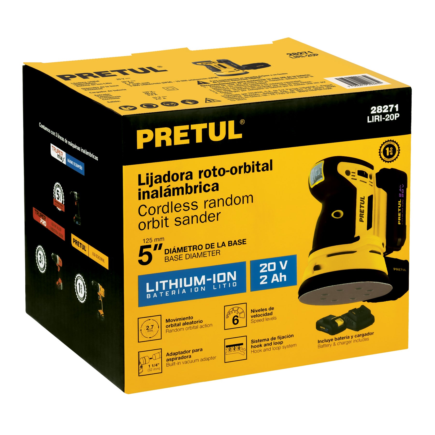 Lijadora roto orbital inalámbrica 5', 20 V, Pretul