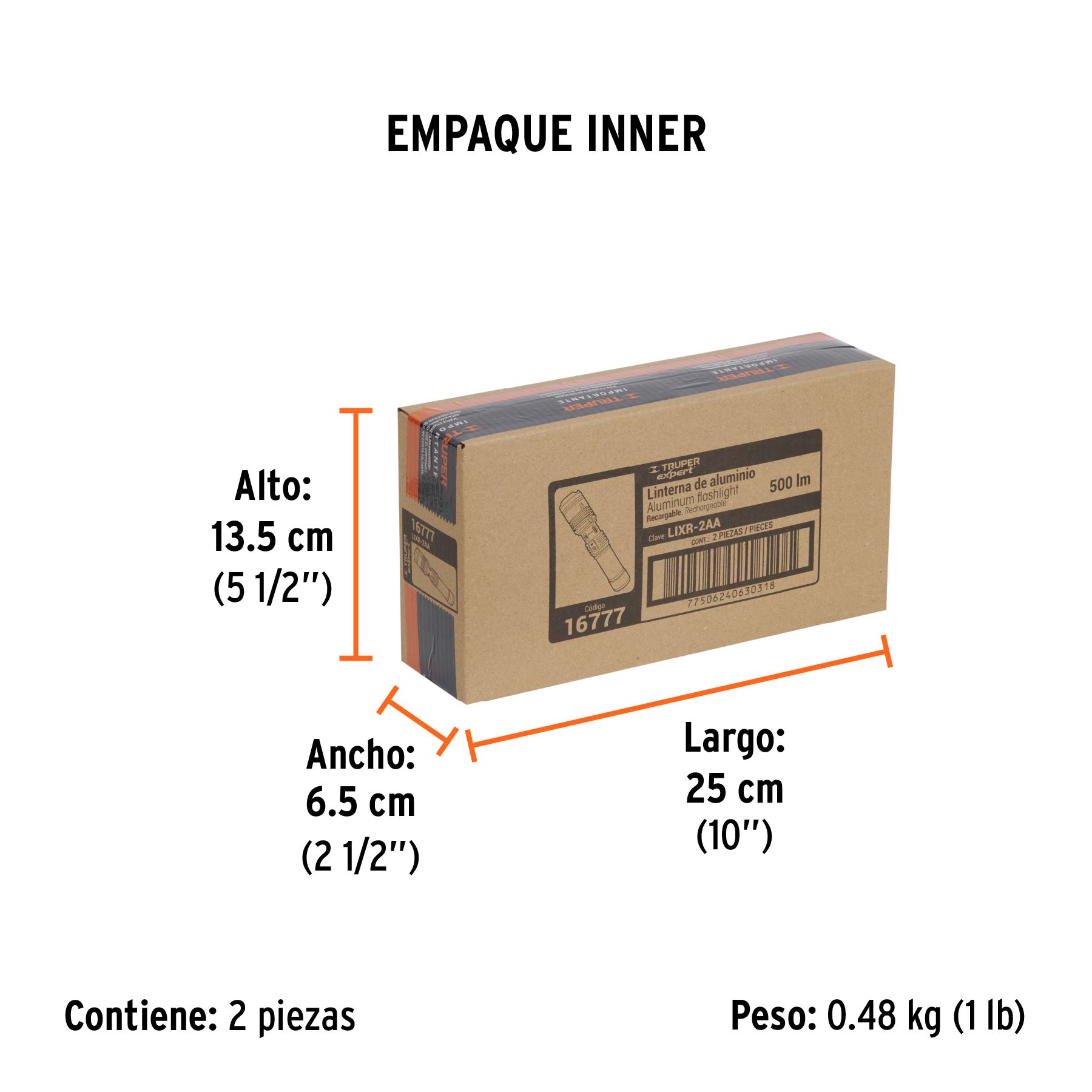 Linterna recargable, led cree, 180 lm con 2 pilas AA