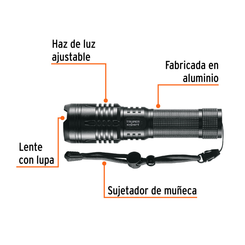 Linterna recargable, led cree, 300 lm, con 2 pilas D