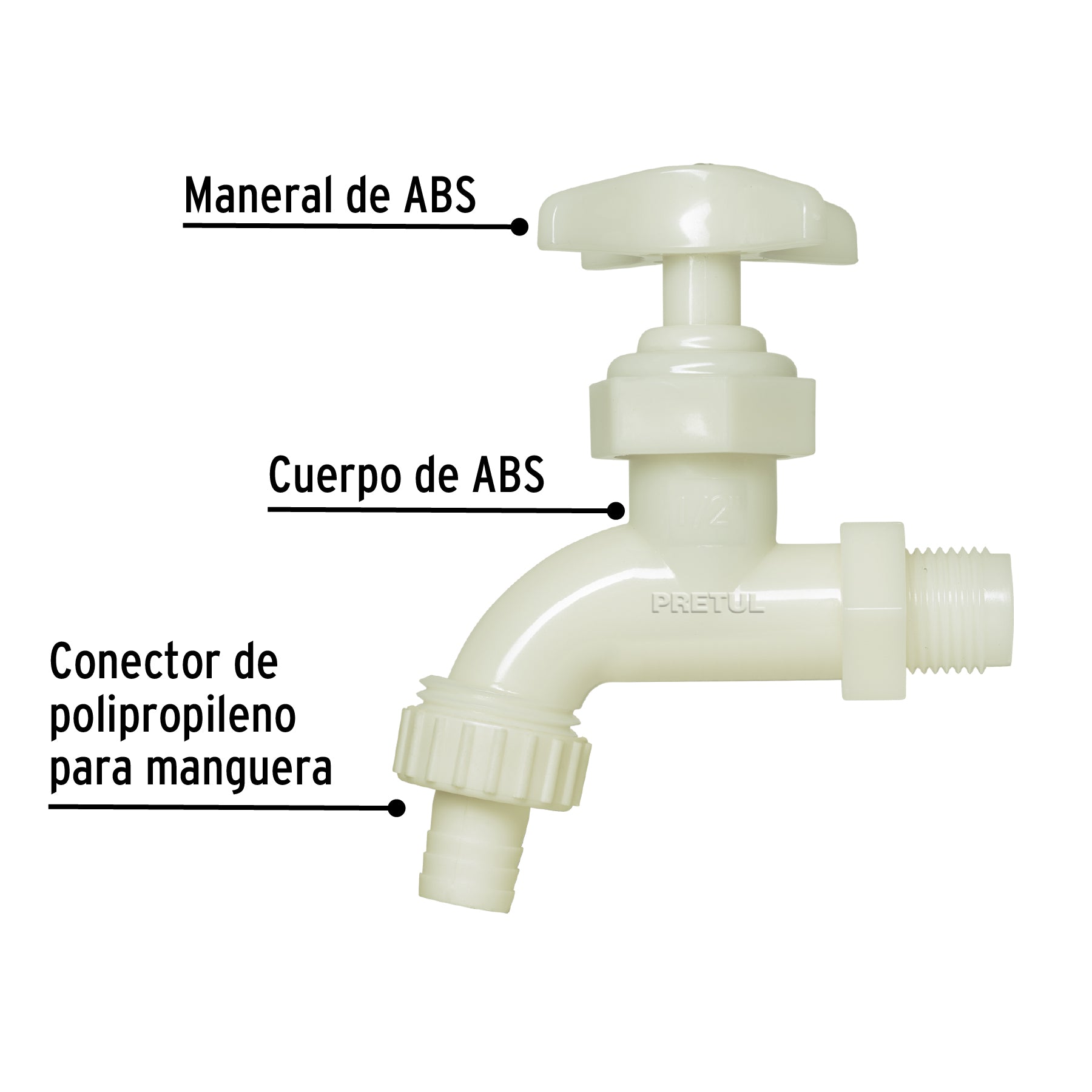 Llave de naríz para jardín, 59 gr, 1/2", plástica, Pretul