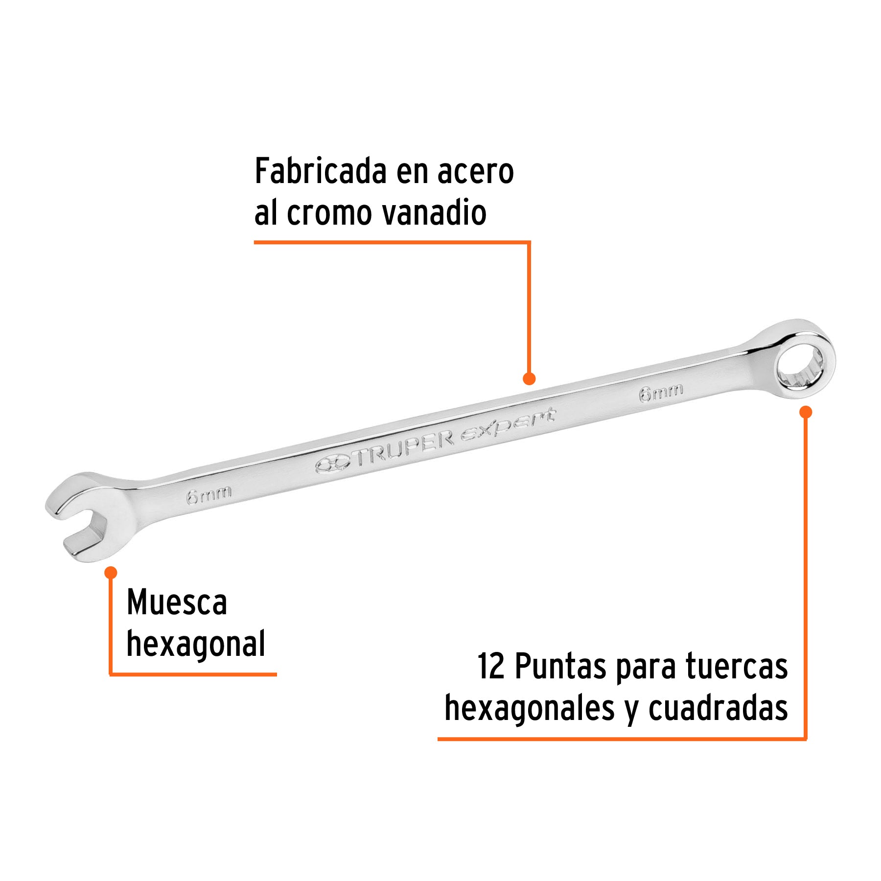 Llave combinada, extralarga, milimétrica, 6 x 125 mm