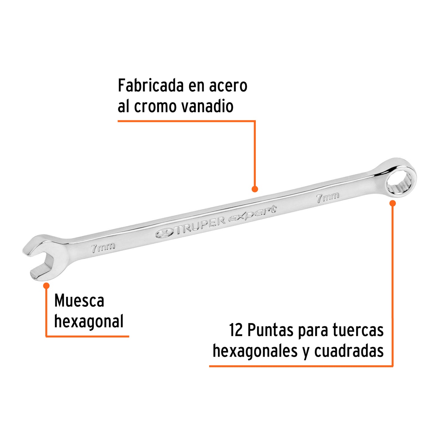 Llave combinada, extralarga, milimétrica, 7 x 135 mm