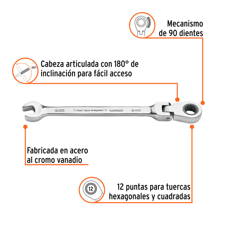 Llave combinada con matraca 8 mm flexible, Expert