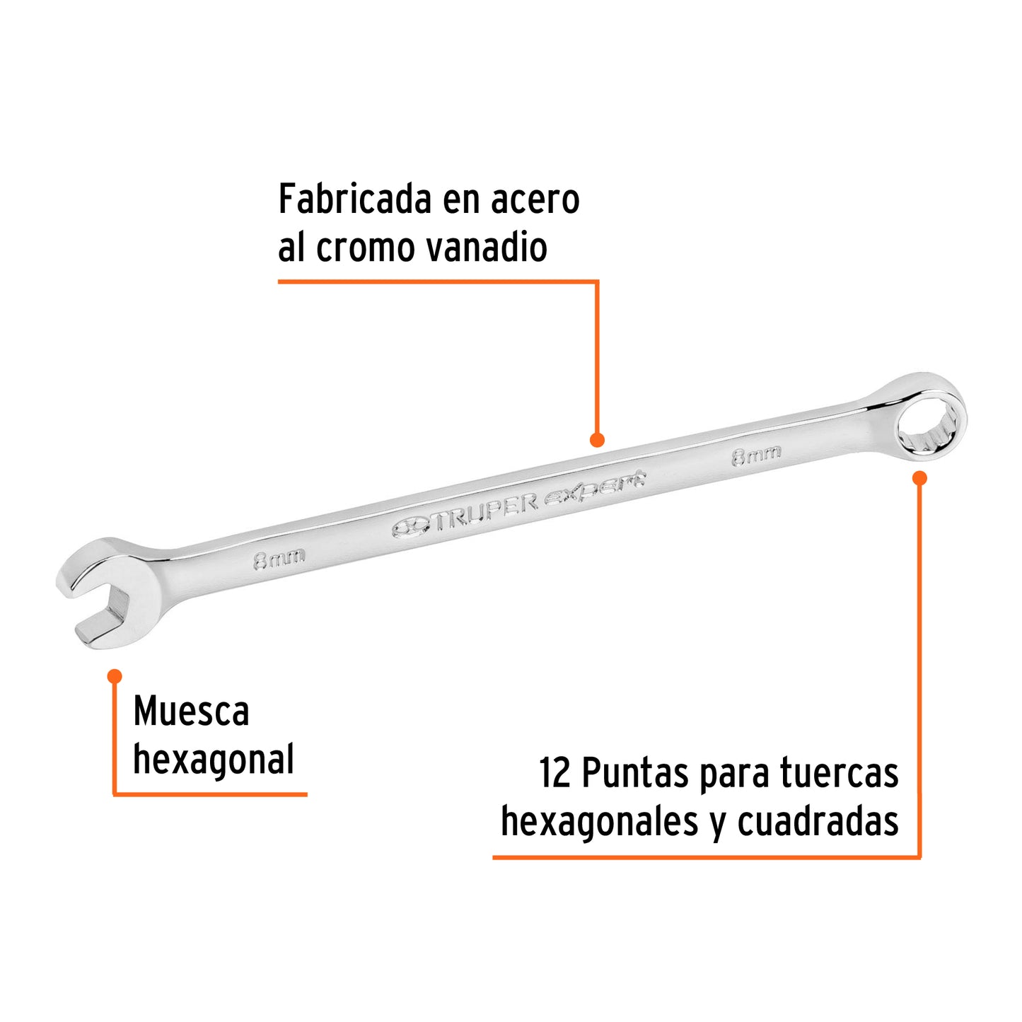 Llave combinada, extralarga, milimétrica, 8 x 145 mm