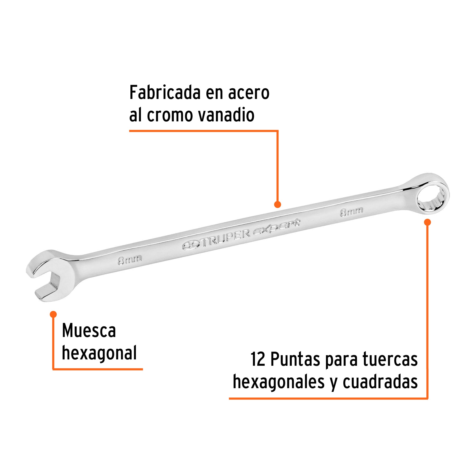Llave combinada, extralarga, milimétrica, 8 x 145 mm