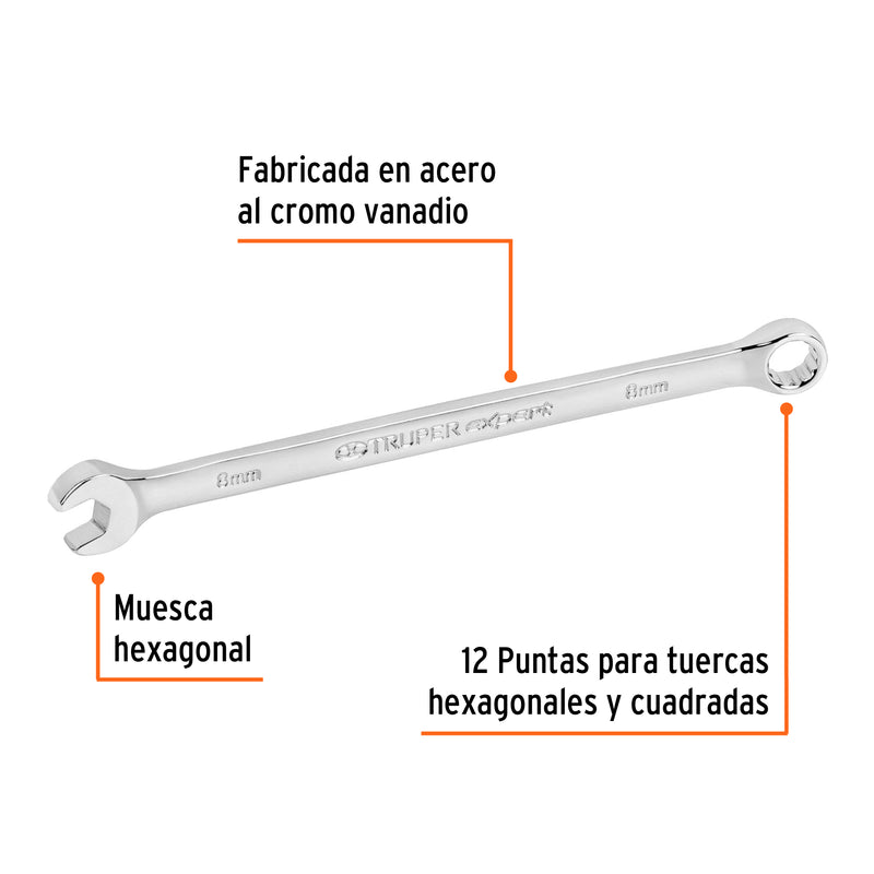 Llave combinada, extralarga, milimétrica, 8 x 145 mm