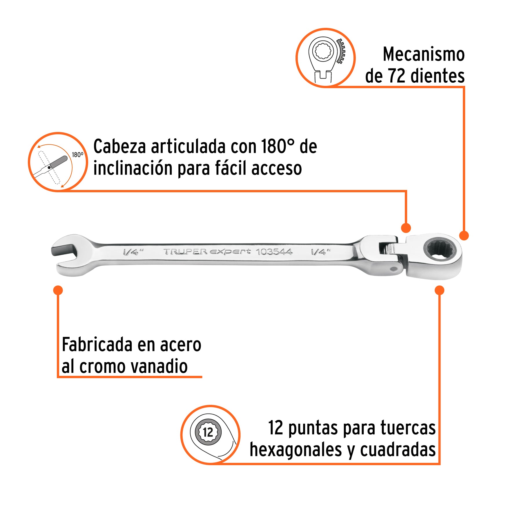 Llave combinada con matraca 1/4' flexible, Expert