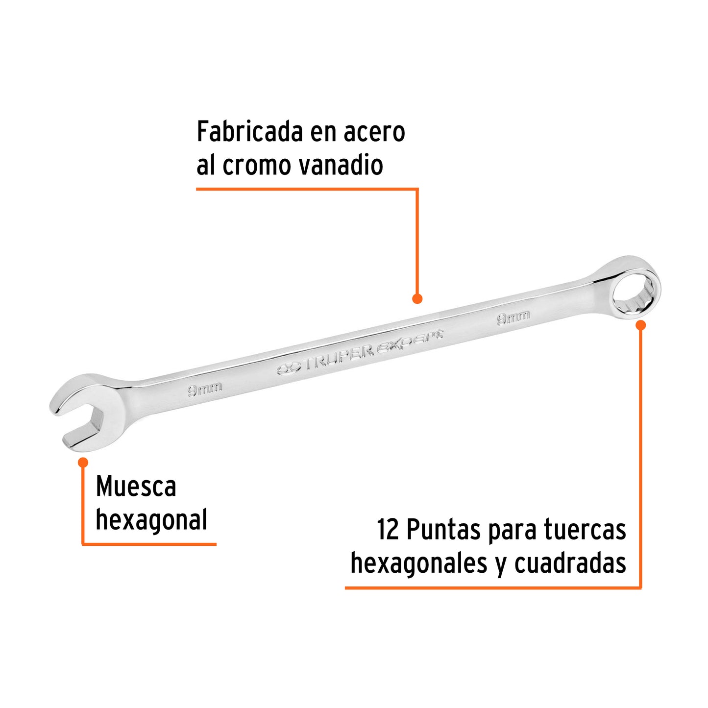 Llave combinada, extralarga, milimétrica, 9 x 157 mm
