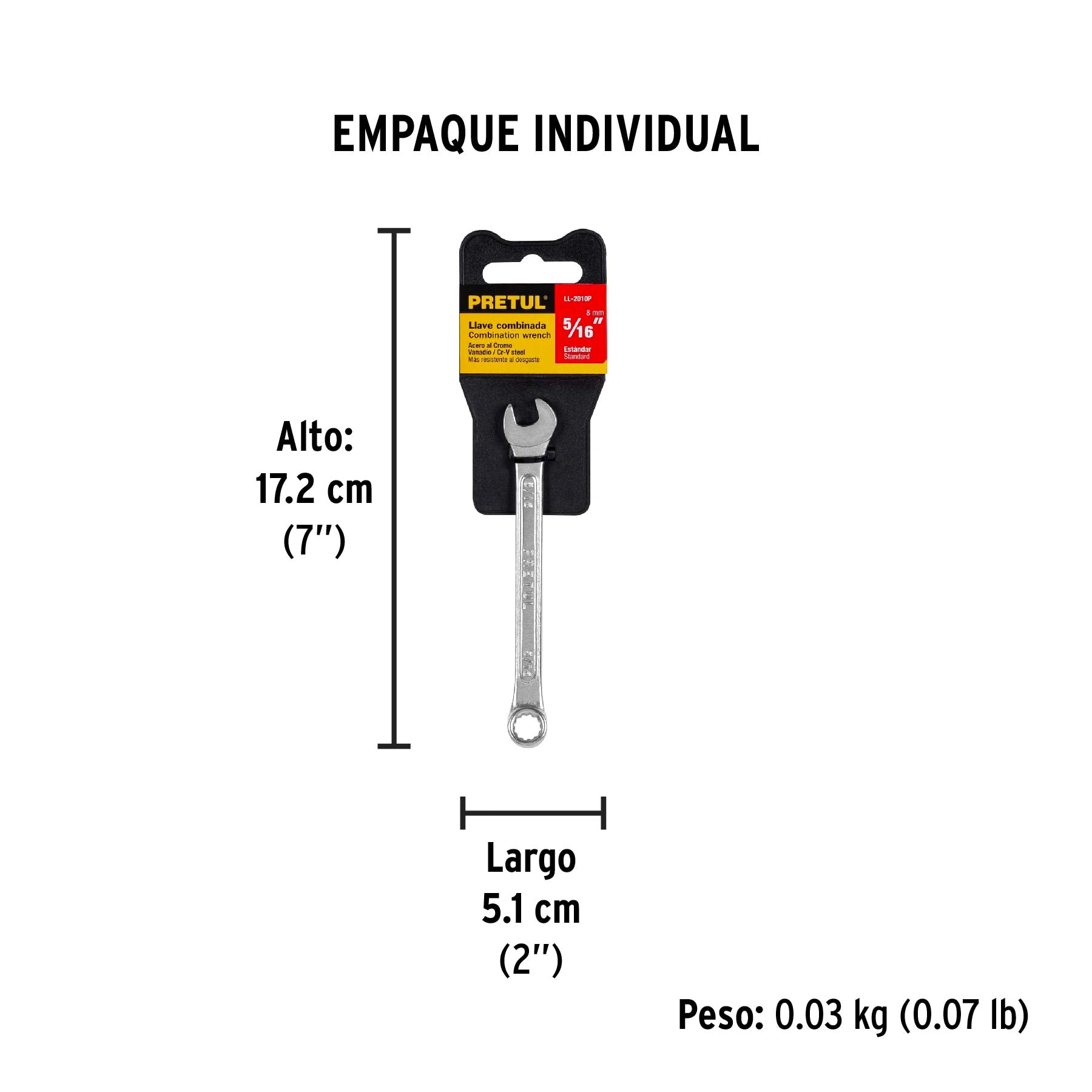 Llave combinada 5/16" x 120 mm, pretul