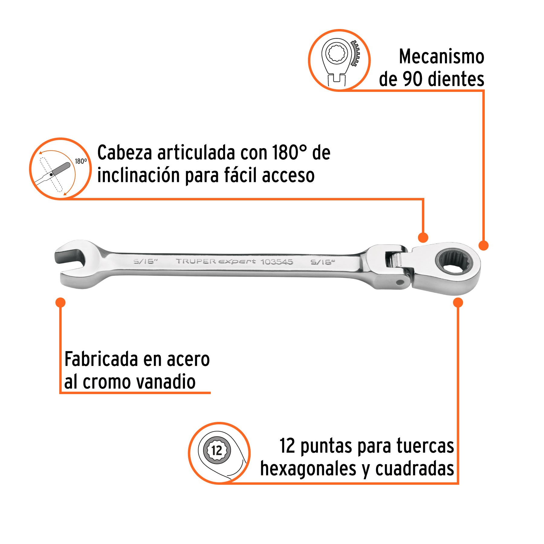 Llave combinada con matraca 5/16' flexible, Expert