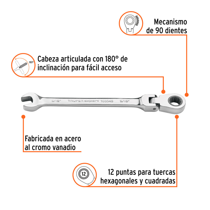 Llave combinada con matraca 5/16" flexible, EXPERT