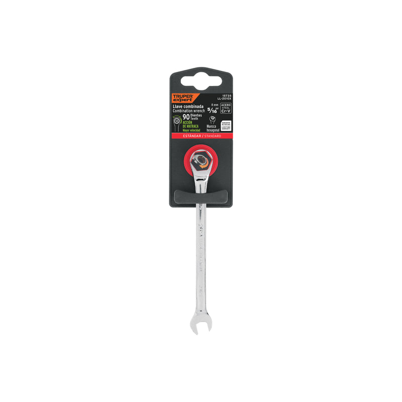 Llave combinada con matraca, 5/16" x 135 mm, Truper Expert