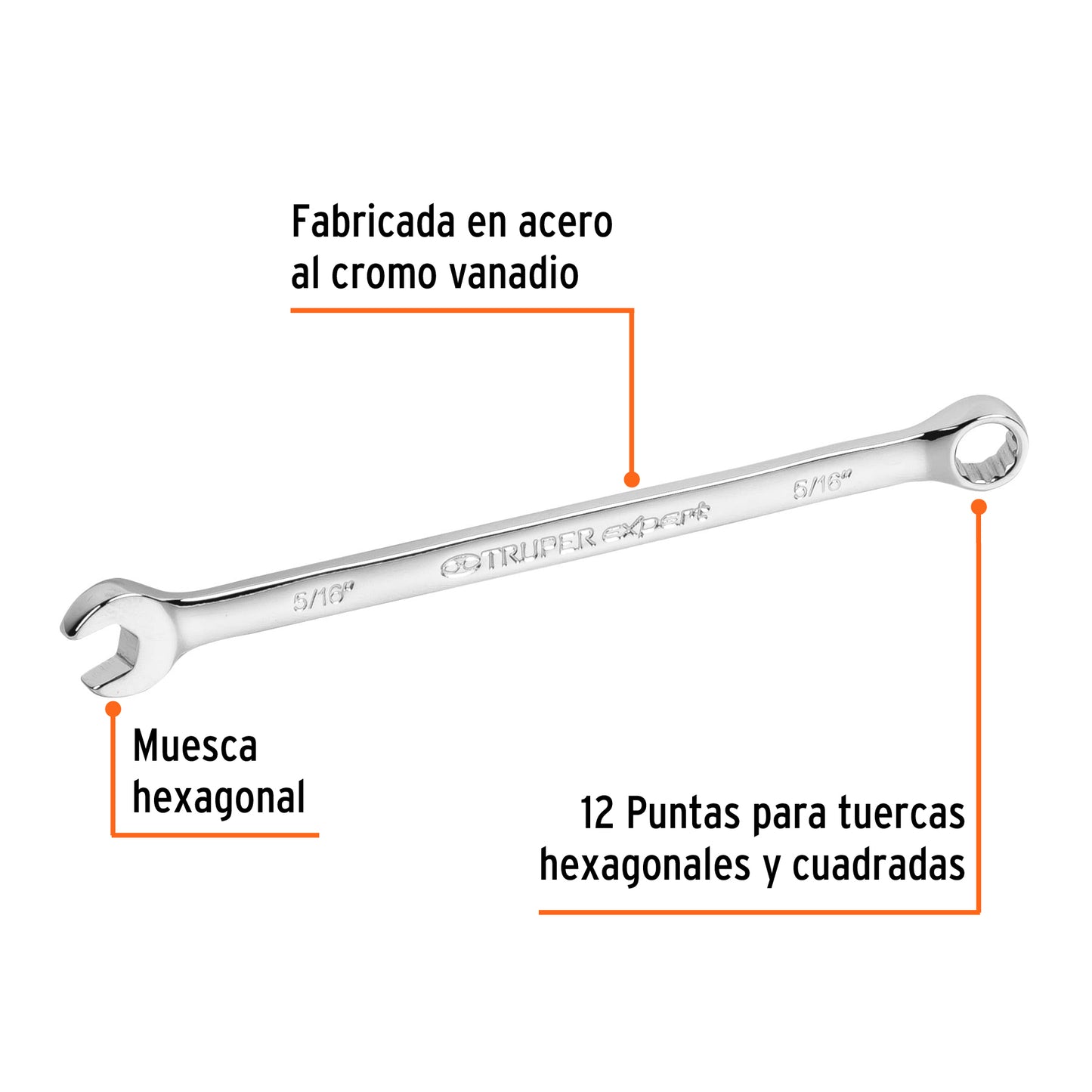 Llave combinada, extralarga, 5/16" x 145 mm