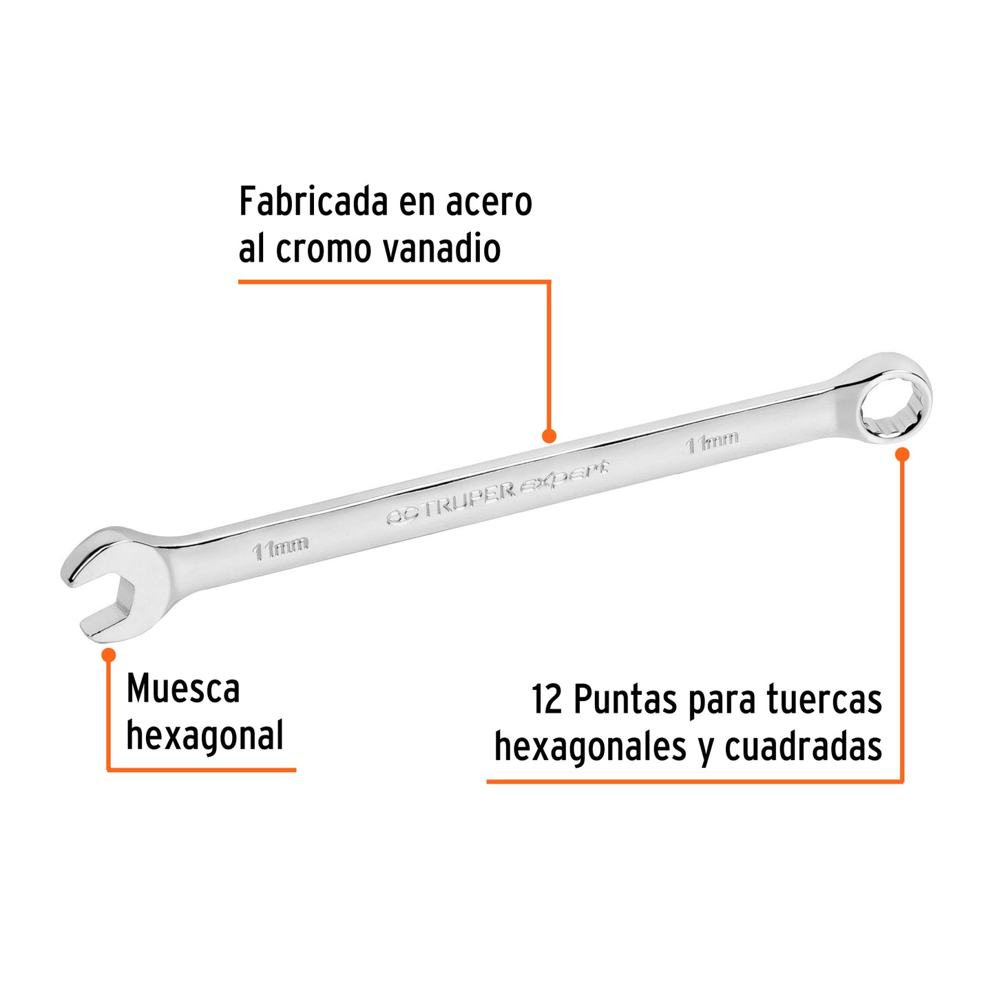 Llave combinada, extralarga, milimétrica, 11 x 183 mm