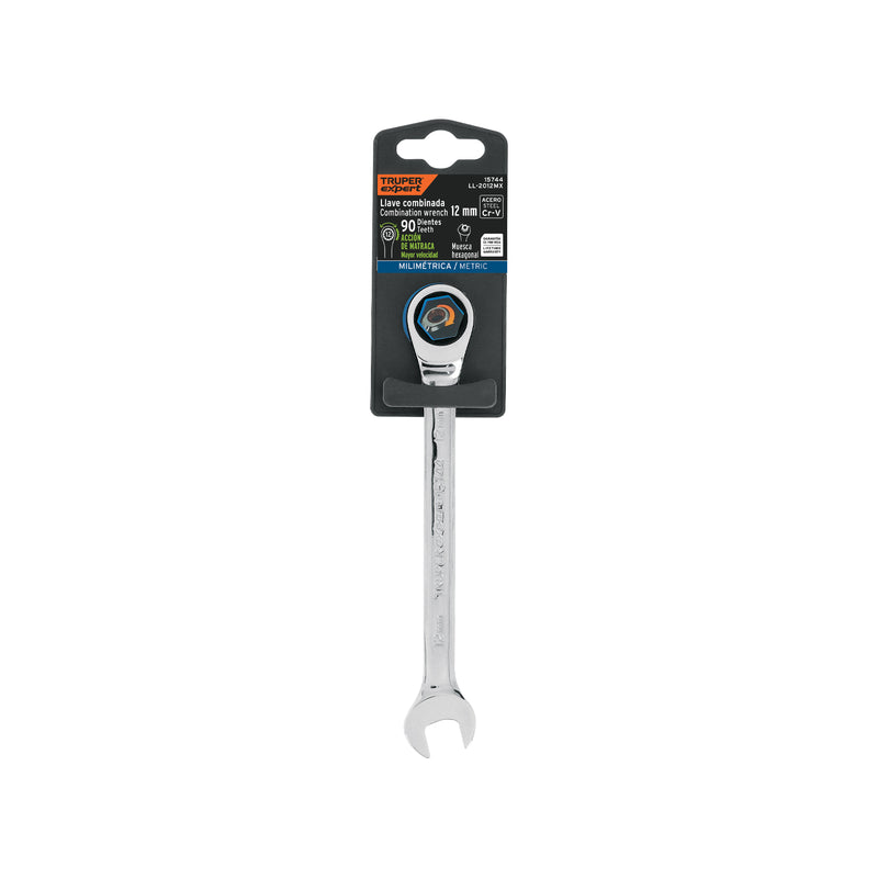 Llave combinada con matraca, 12 x 166 mm, Truper Expert