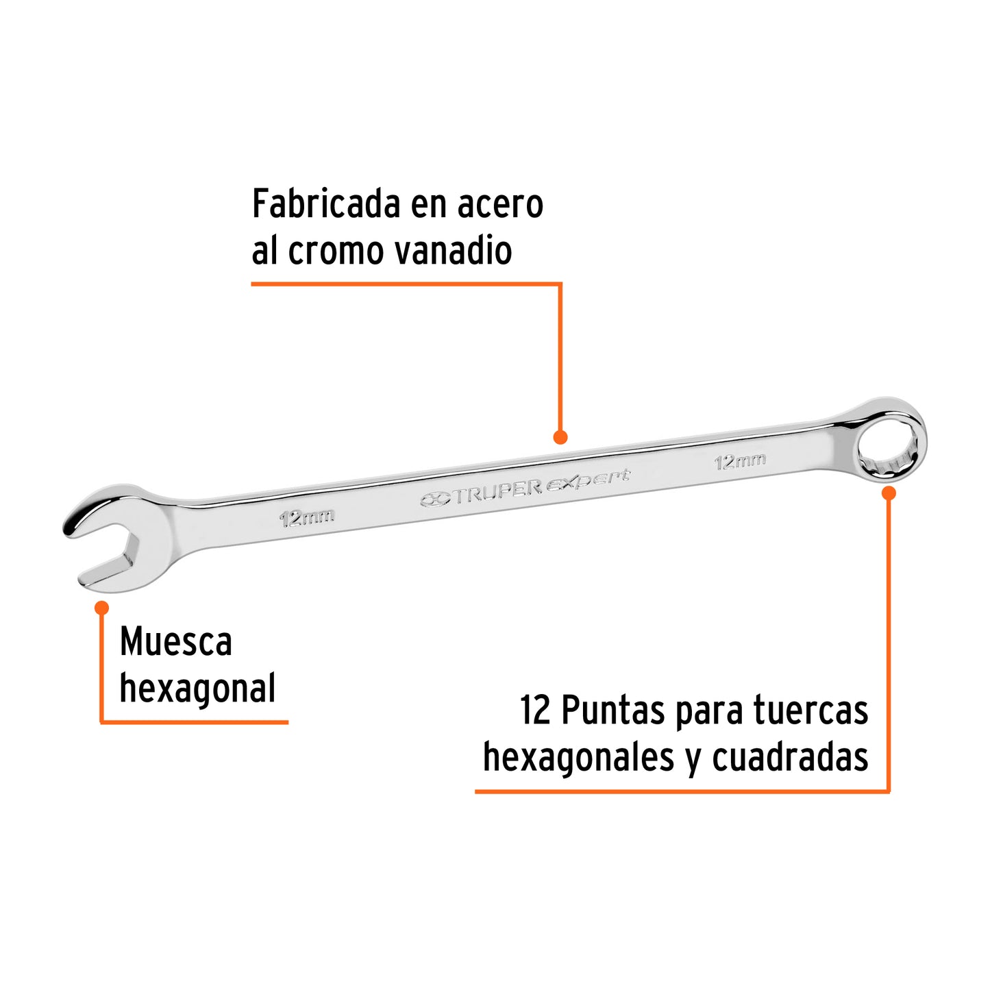 Llave combinada, extralarga, milimétrica, 12 x 193 mm