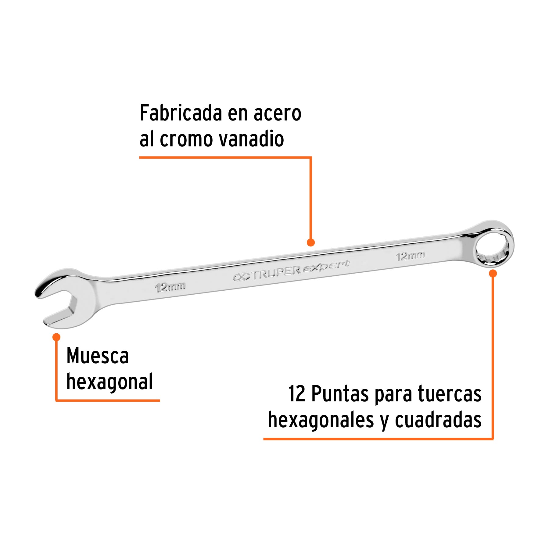 Llave combinada, extralarga, milimétrica, 12 x 193 mm