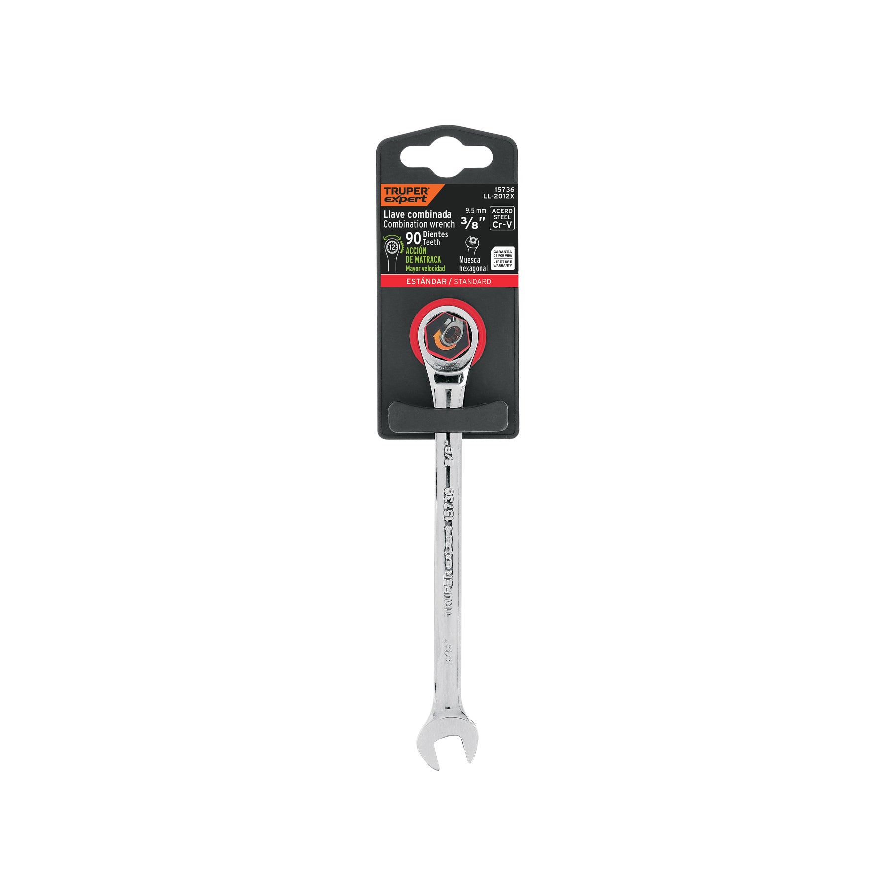 Llave combinada con matraca, 3/8" x 153 mm, Truper Expert