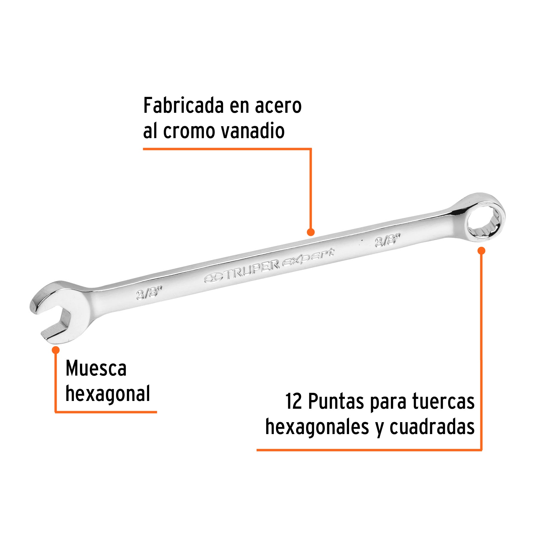 Llave combinada, extralarga, 3/8" x 164 mm