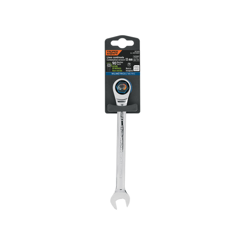 Llave combinada con matraca, 13 x 174 mm, Truper Expert