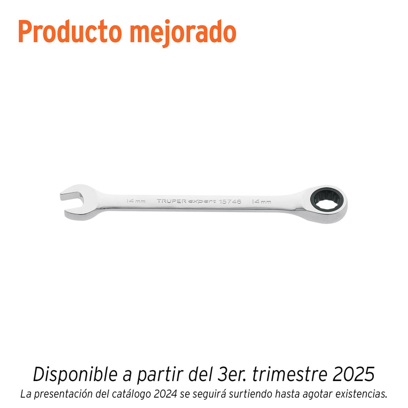 Llave combinada con matraca, 14 x 186 mm, Truper Expert