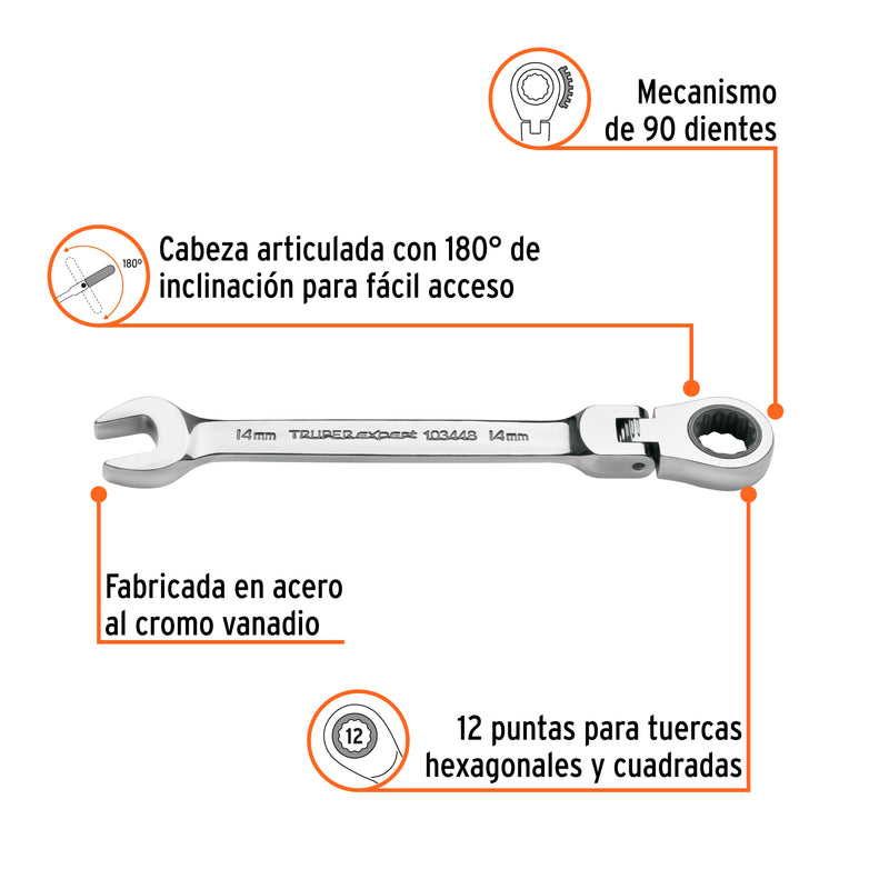 Llave combinada con matraca 14 mm flexible, Expert
