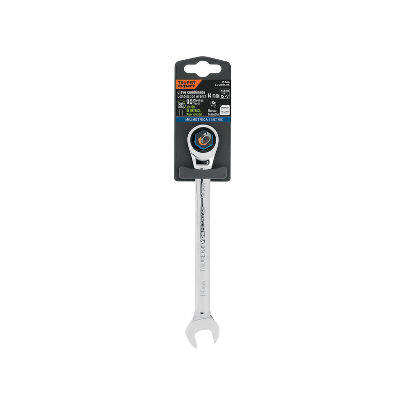 Llave combinada con matraca, 14 x 186 mm, Truper Expert