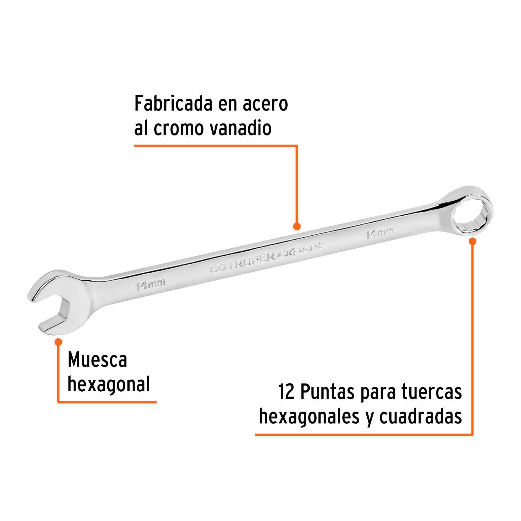 Llave combinada, extralarga, milimétrica, 14 x 220 mm
