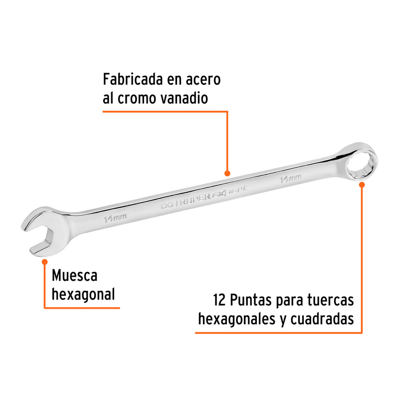 Llave combinada, extralarga, milimétrica, 14 x 220 mm