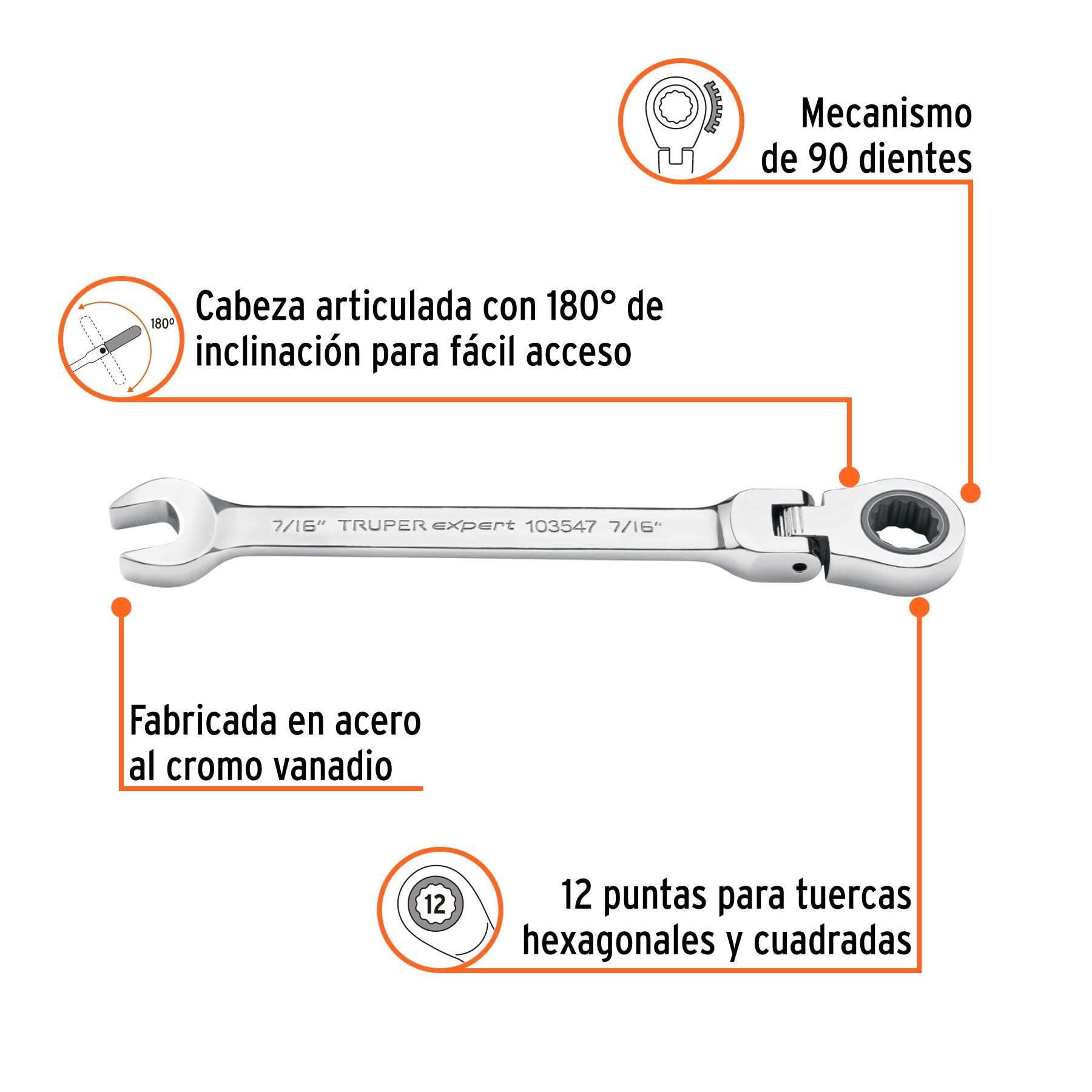 Llave combinada con matraca 7/16' flexible, Expert
