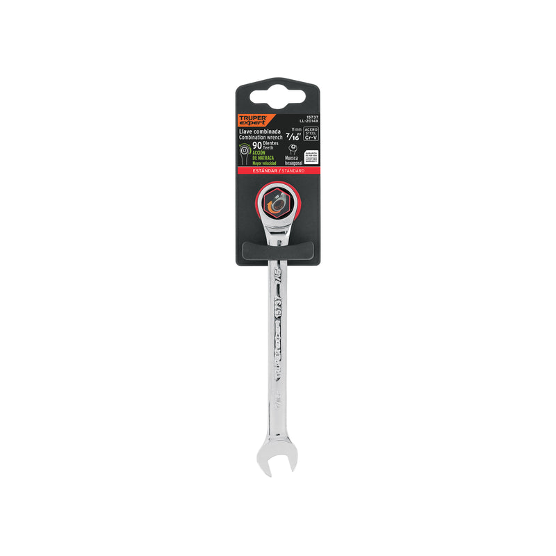 Llave combinada con matraca, 7/16" x 160 mm, Truper Expert