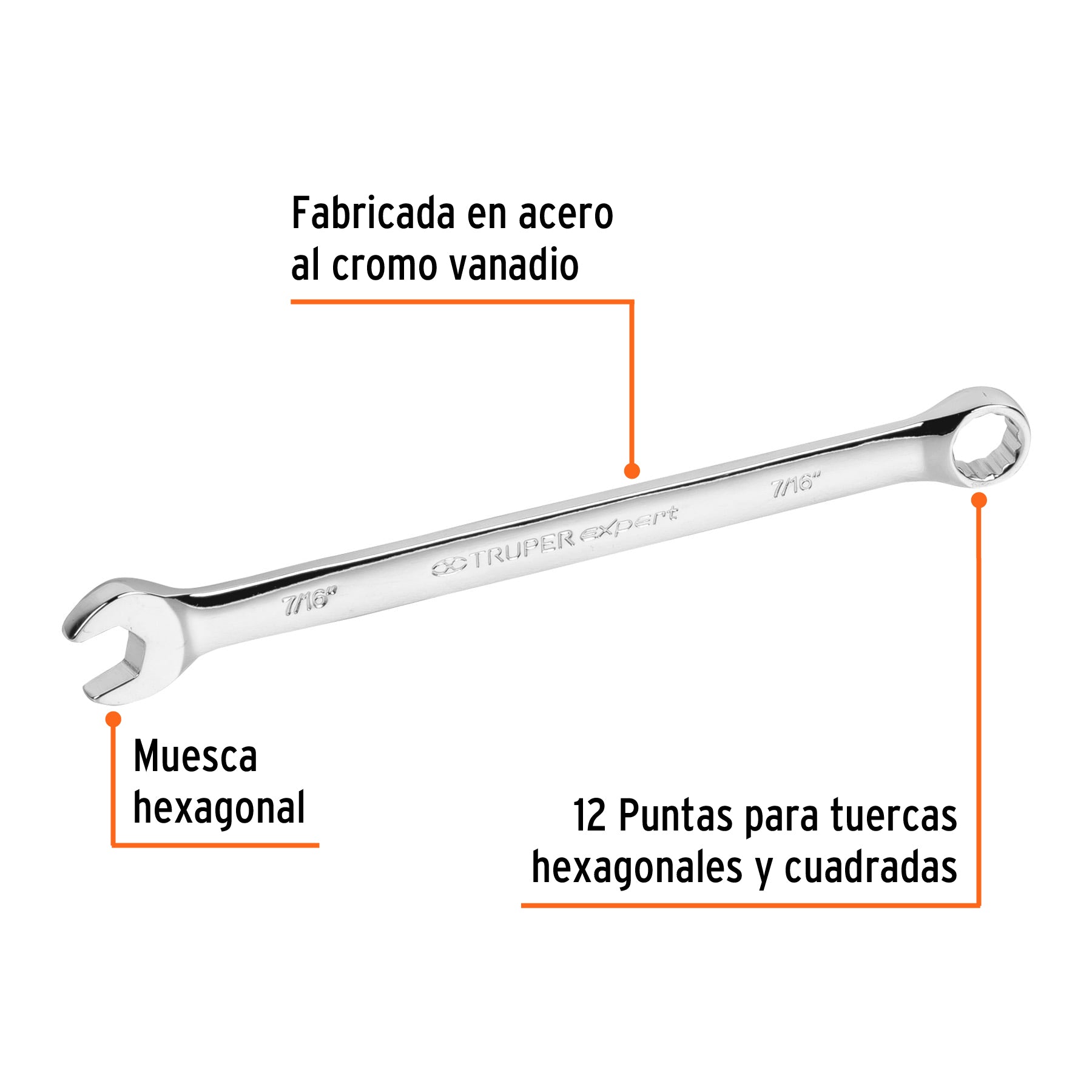 Llave combinada, extralarga, 7/16" x 183 mm