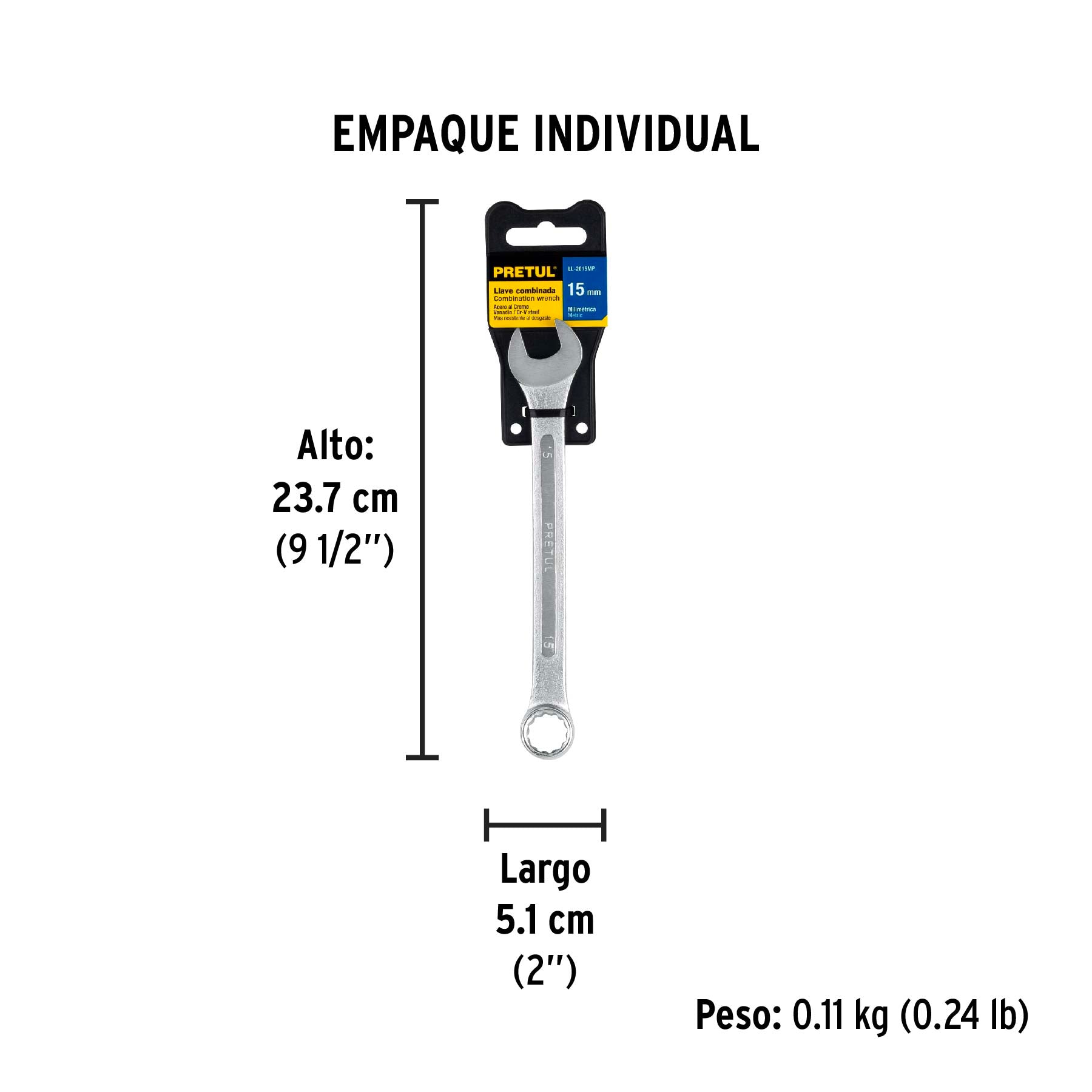 Llave combinada mm, 15 x 190 mm, pretul