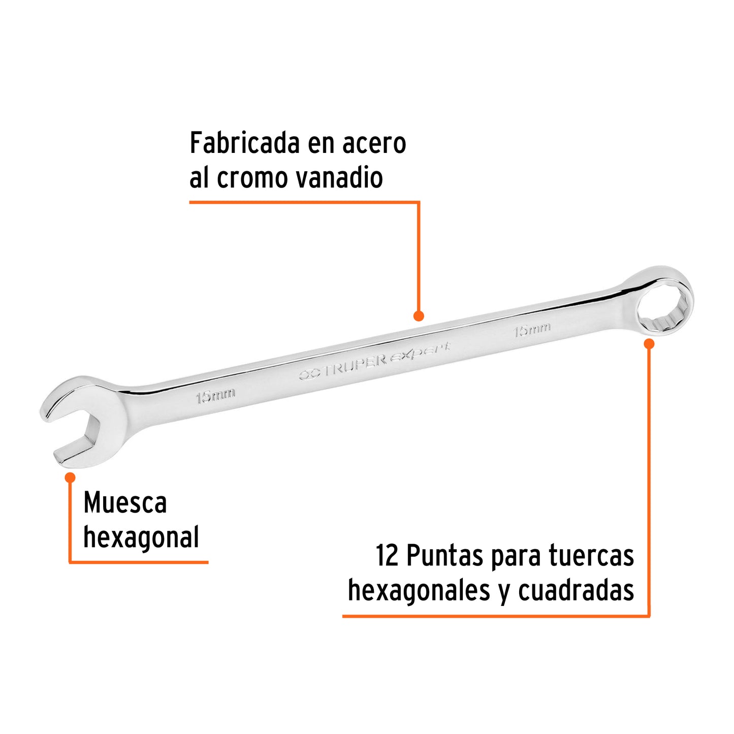 Llave combinada, extralarga, milimétrica, 15 x 230 mm