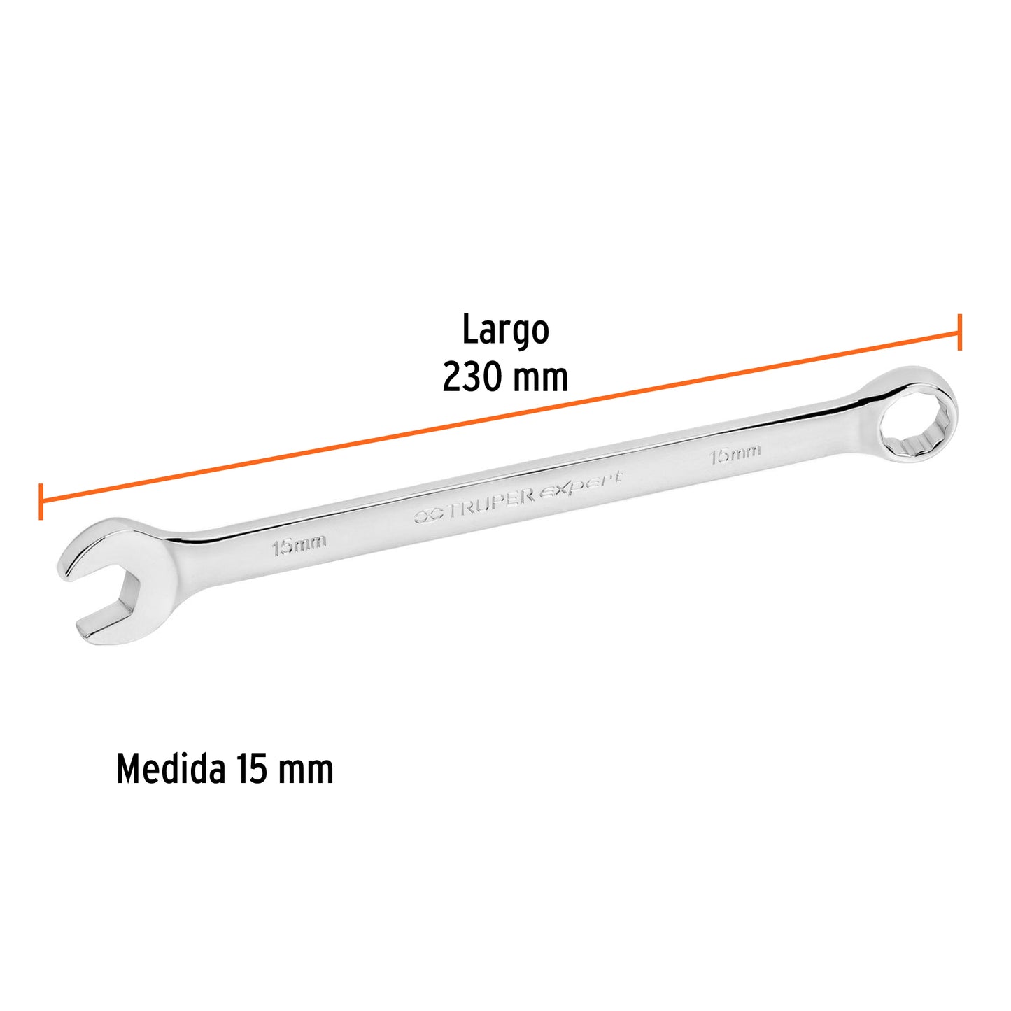 Llave combinada, extralarga, milimétrica, 15 x 230 mm