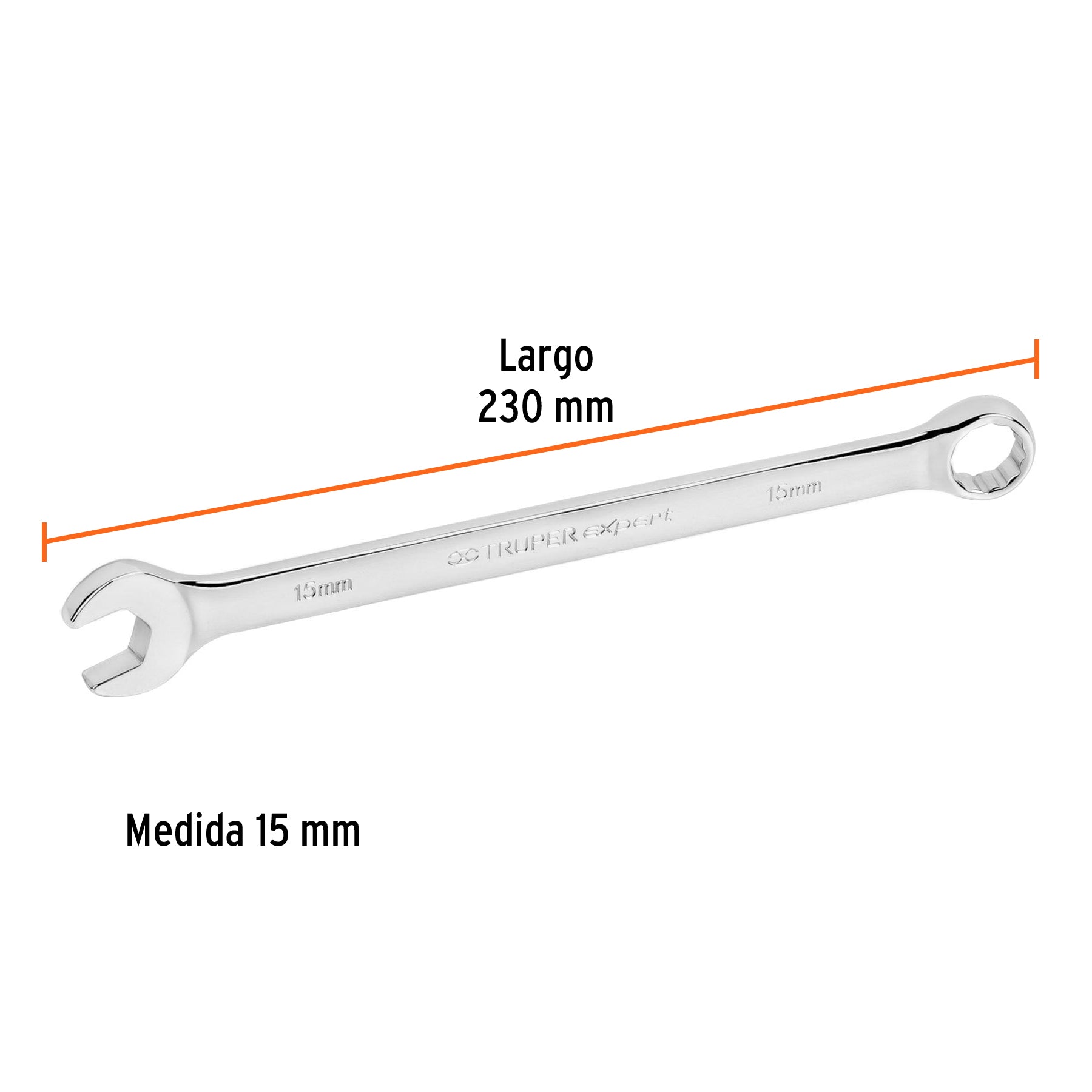 Llave combinada, extralarga, milimétrica, 15 x 230 mm