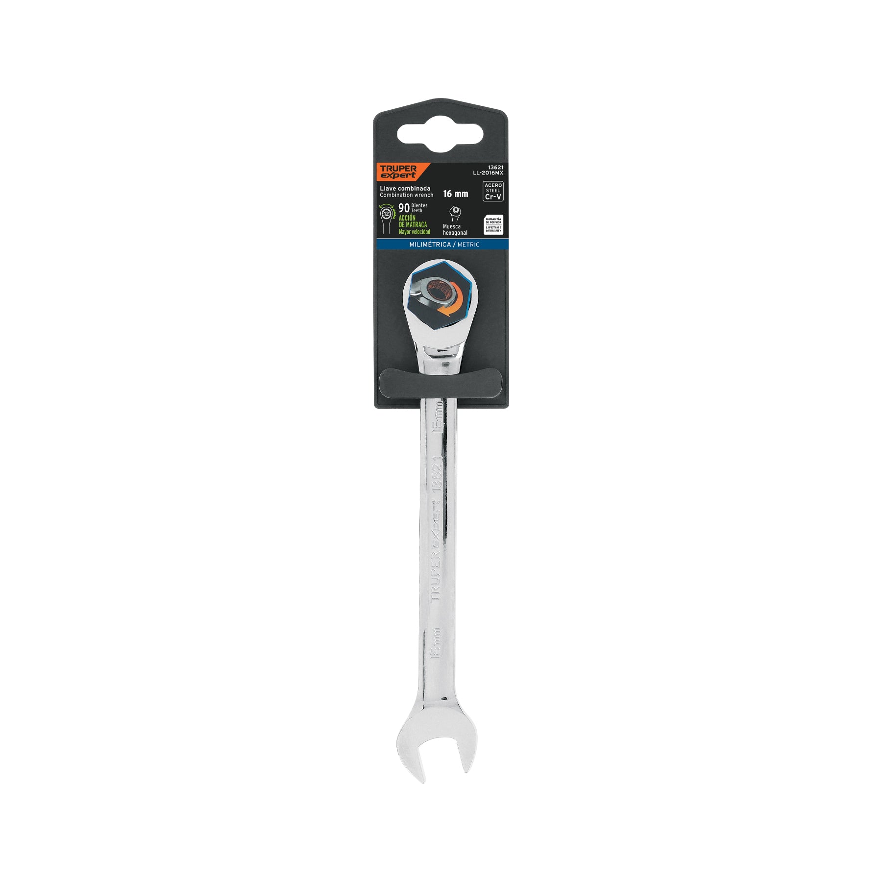 Llave combinada con matraca, 16 x 202 mm, Truper Expert