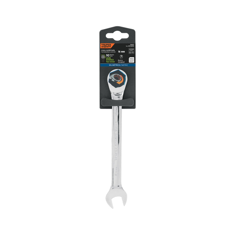 Llave combinada con matraca, 16 x 202 mm, Truper Expert