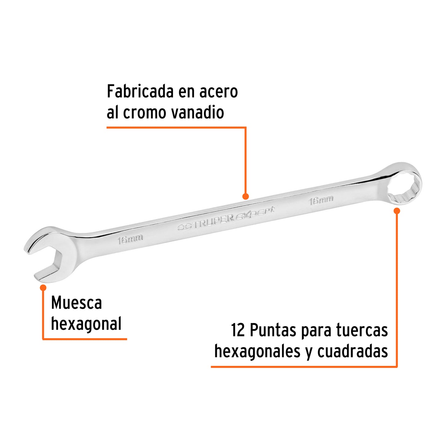 Llave combinada, extralarga, milimétrica, 16 x 240 mm