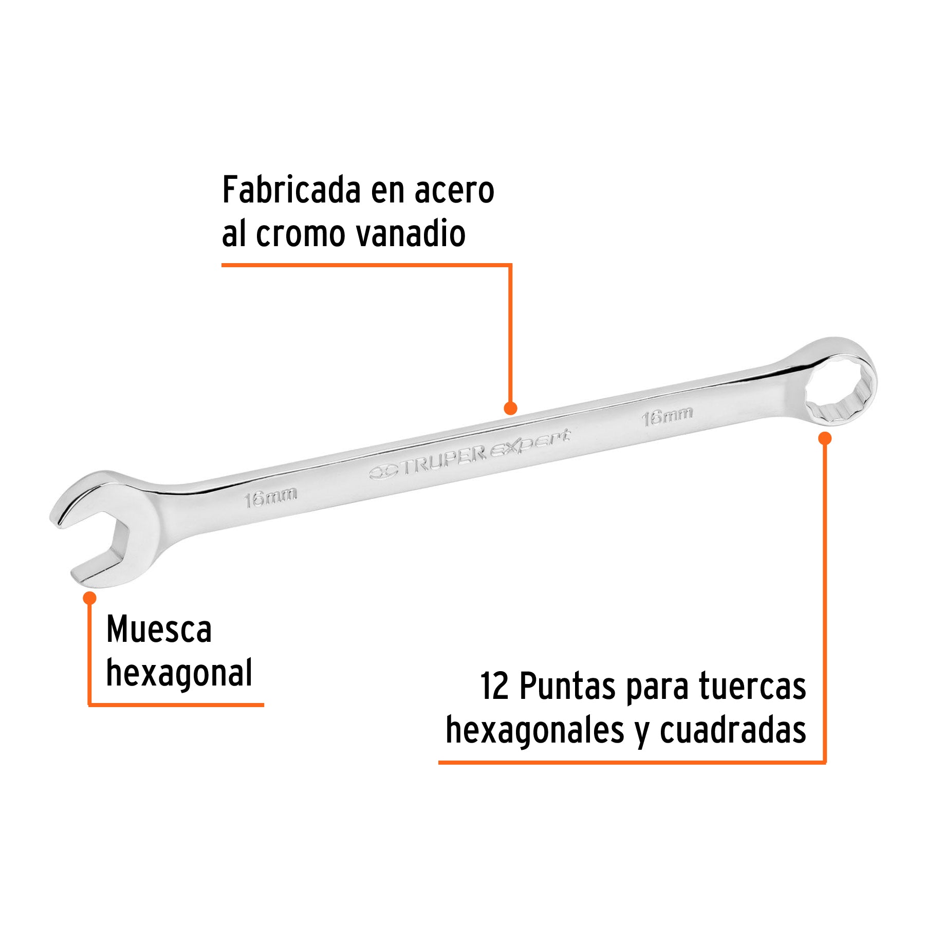Llave combinada, extralarga, milimétrica, 16 x 240 mm