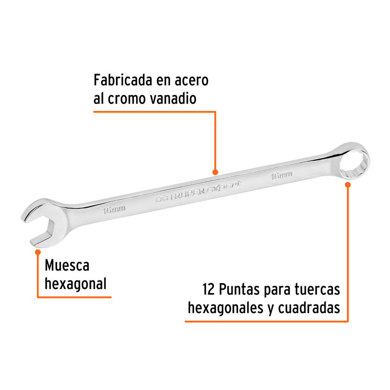 Llave combinada, extralarga, milimétrica, 16 x 240 mm