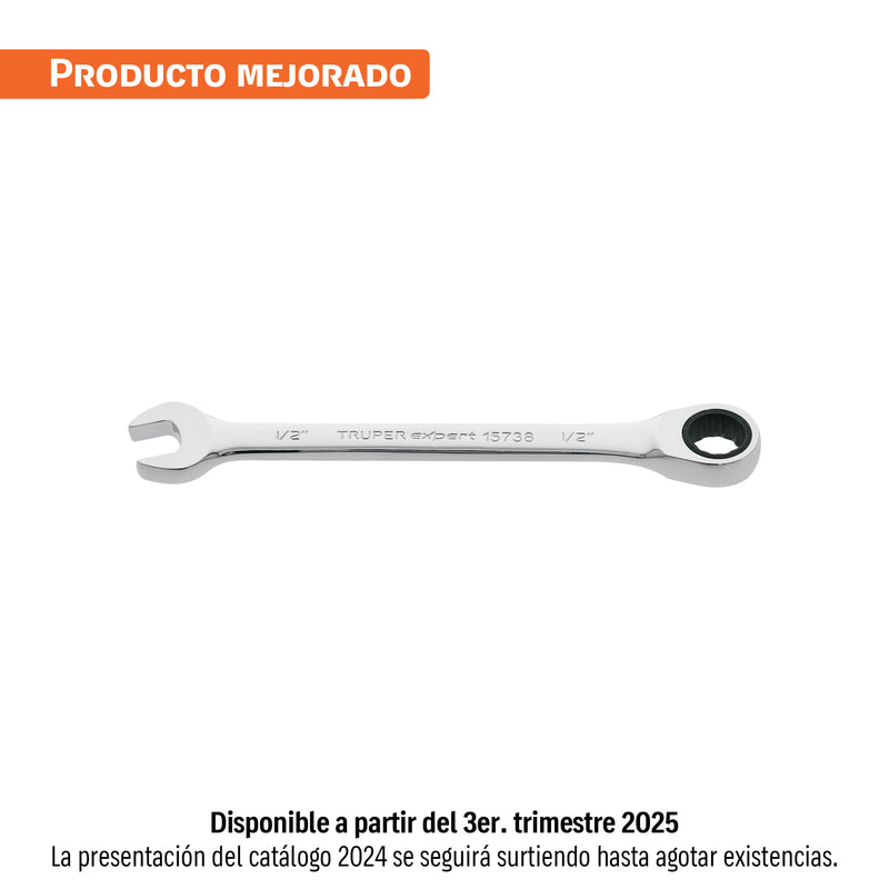 Llave combinada con matraca, 1/2" x 173 mm, Truper Expert