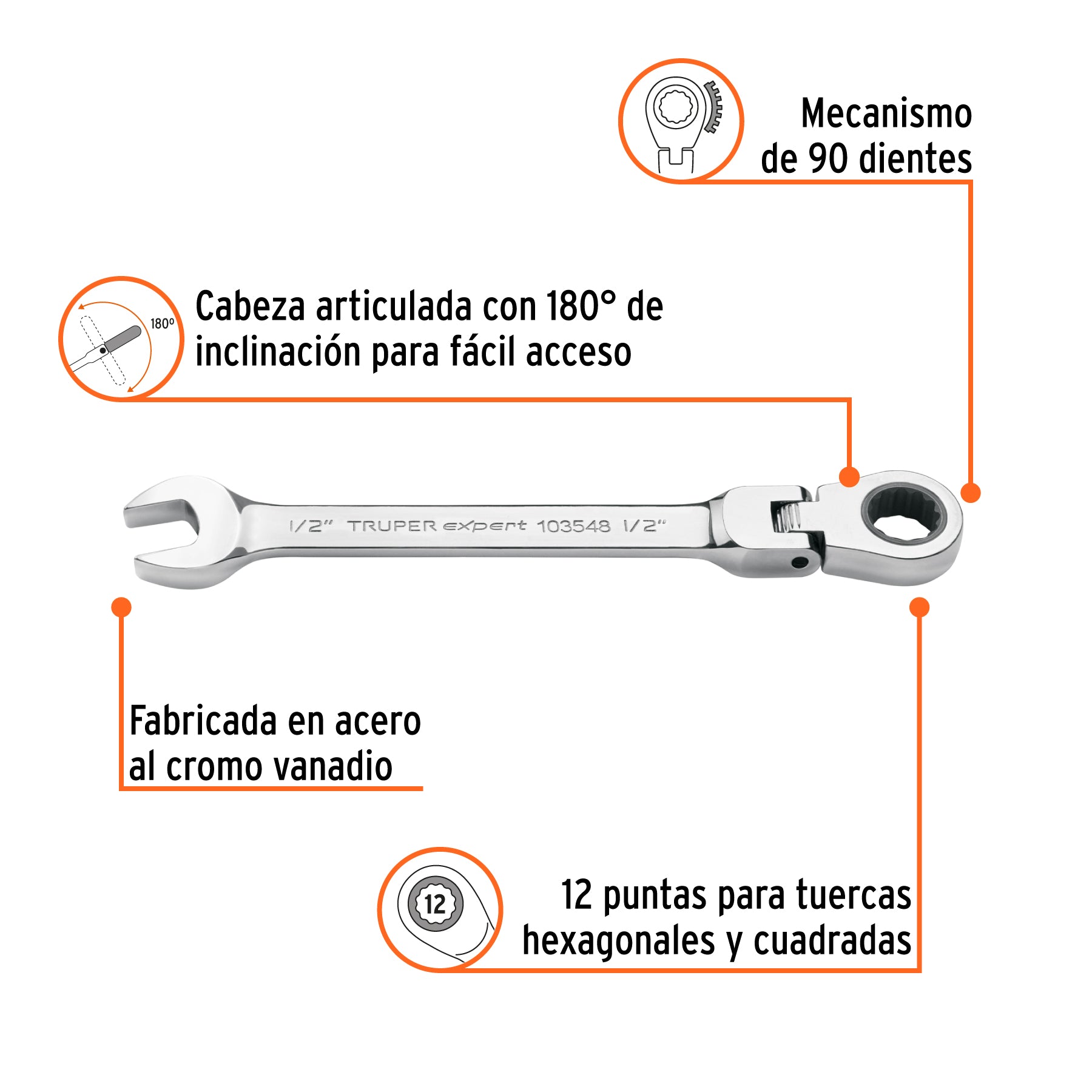 Llave combinada con matraca 1/2' flexible, Expert