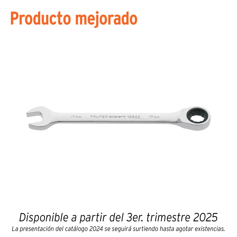 Llave combinada con matraca, 17 x 218 mm, Truper Expert