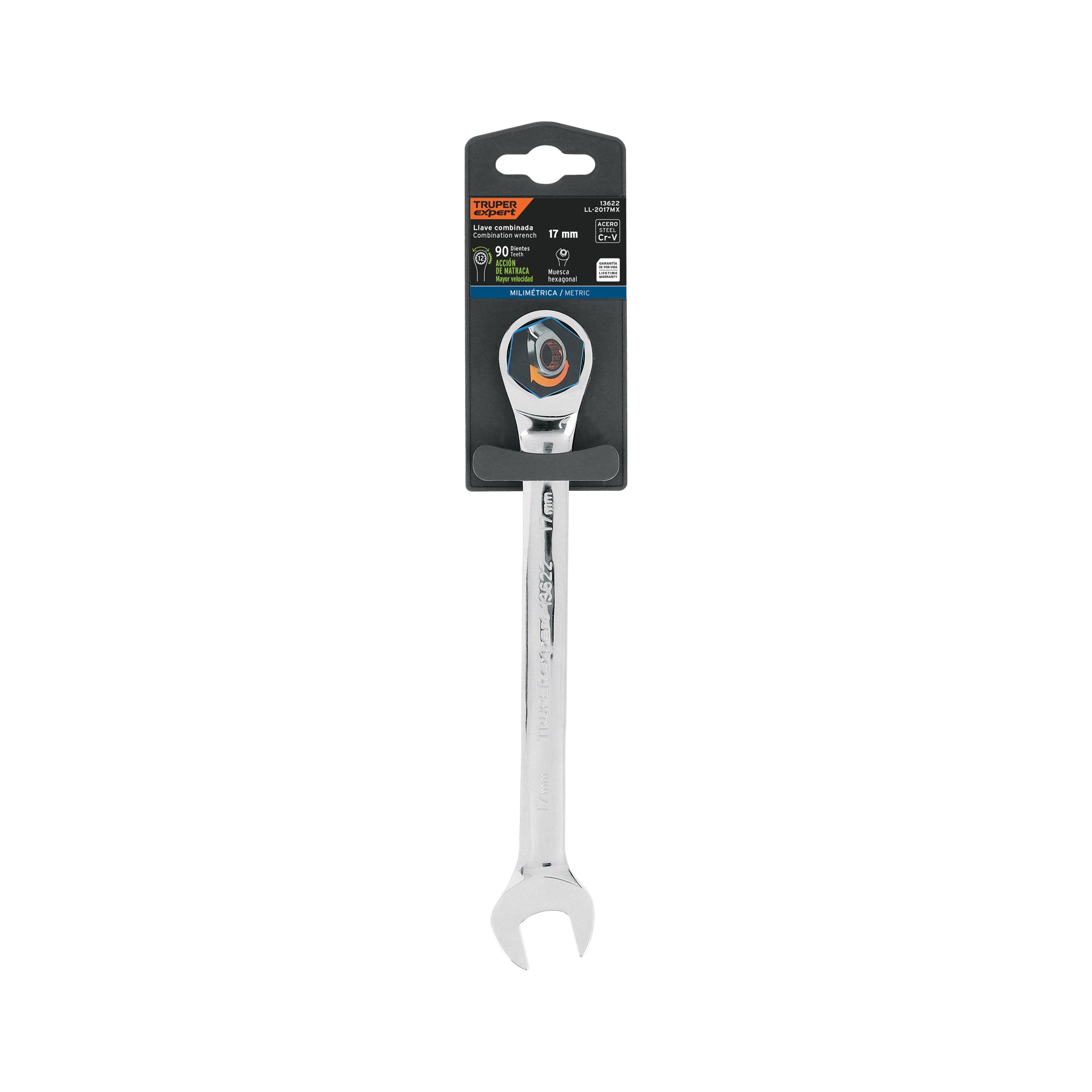 Llave combinada con matraca, 17 x 218 mm, Truper Expert