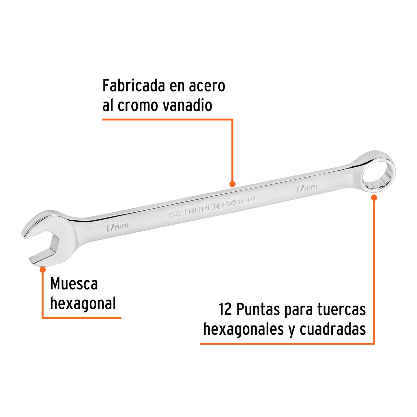 Llave combinada, extralarga, milimétrica, 17 x 259 mm