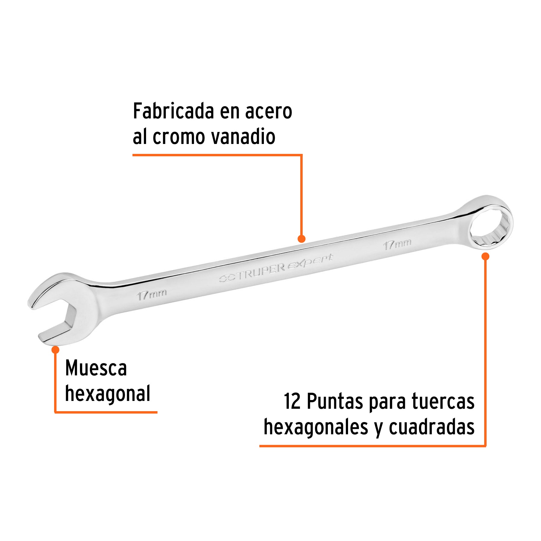Llave combinada, extralarga, milimétrica, 17 x 259 mm